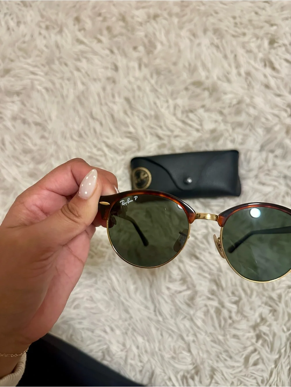 Ray-Ban ClubRound Sunglasses in Tortoiseshell and Gold with Green Lenses